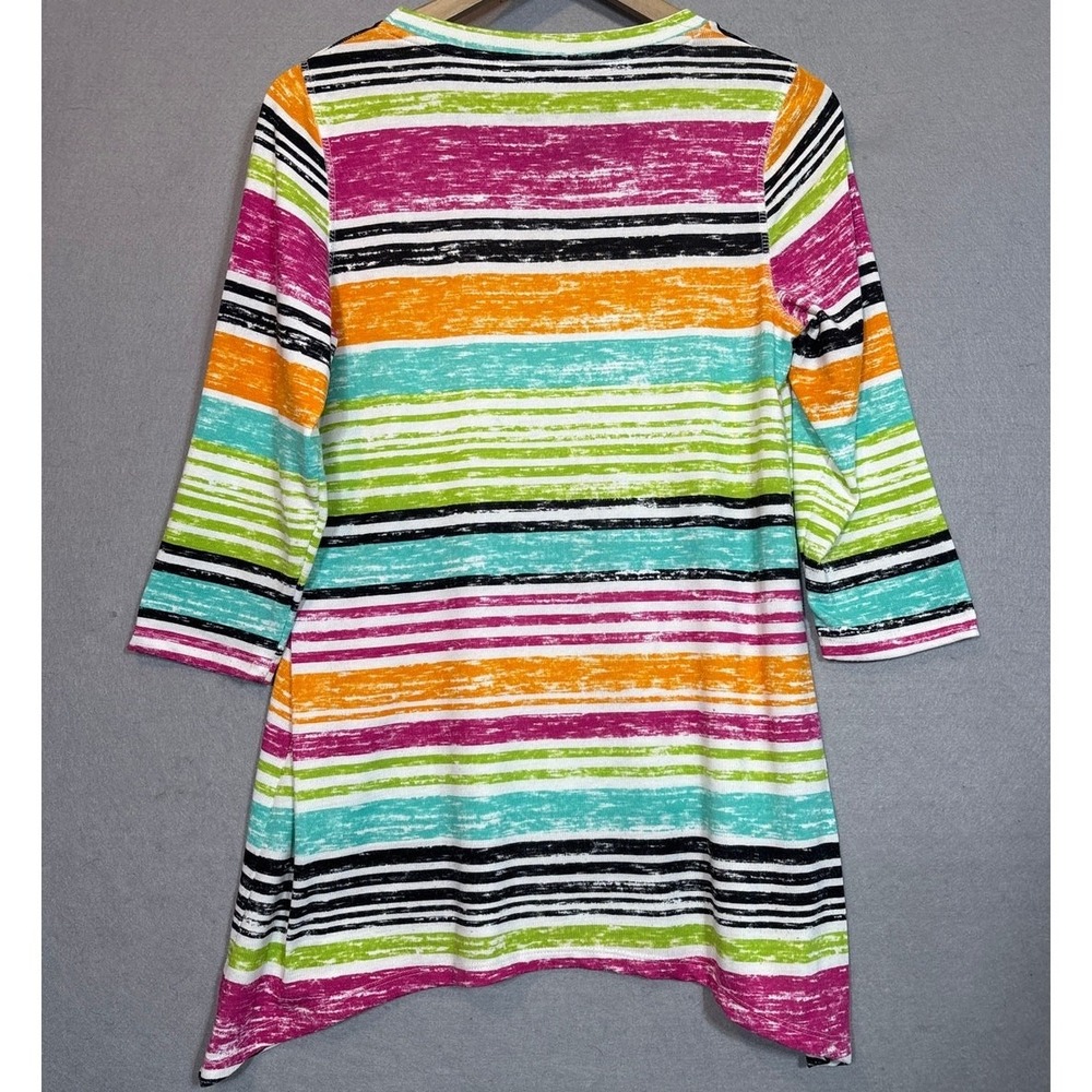 Onque Casuals Distressed Stripe Tunic Top Size Medium - Picture 2 of 6